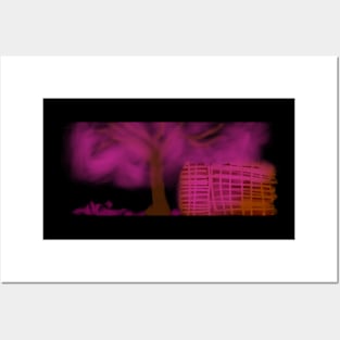 Abstract garden pink fog throw city building Posters and Art